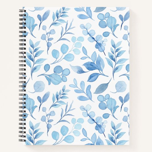 Carnet Belle main peinte plante bleu et blanc (Devant)