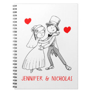 Carnet Belle mariée Groom Rouge Blanc Mariage Cartoon Bri