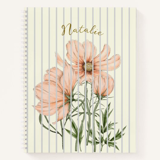 Carnet Belle oeuvre pastel rayures blanches Pink floral (Devant)