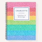 Carnet Belle Parties scintillant Arc-en-ciel rayures Nom  (Devant)