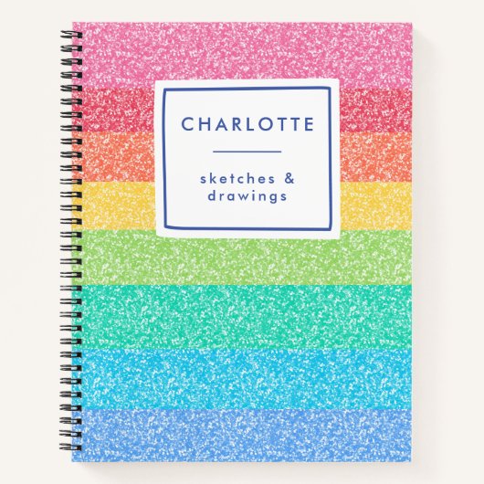 Carnet Belle Parties scintillant Arc-en-ciel rayures Nom (Devant)