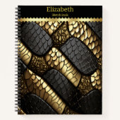Carnet Belle peau de serpent noir et or (Devant)