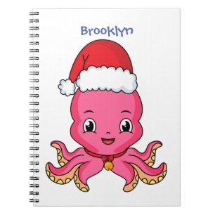 Carnet Belle pieuvre joyeuse en casquette de Noël