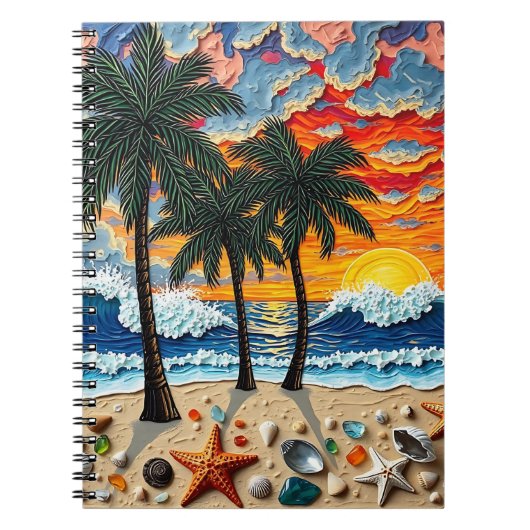 Carnet Belle scène de plage avec des palmiers (Devant)