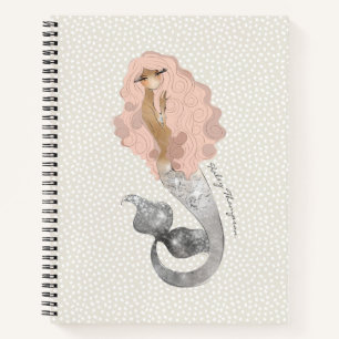 Carnet Belle Sirène en Cheveux rose avec votre nom