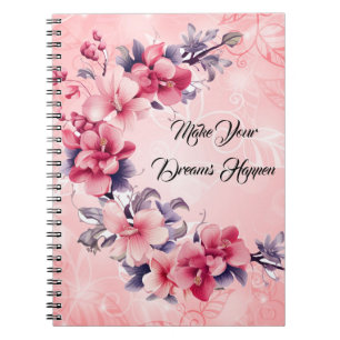 Carnet belle spirale de fleurs chinoises roses
