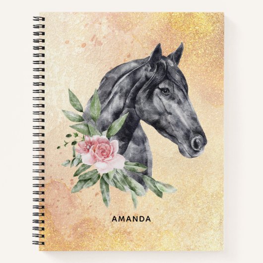Carnet Belle tête de cheval noir Portrait d'aquarelle (Devant)