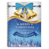 Carnet Belles cloches de Noël dorées avec Bow Bleu (Devant)
