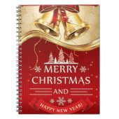 Carnet Belles cloches de Noël dorées avec Bow rouge (Devant)