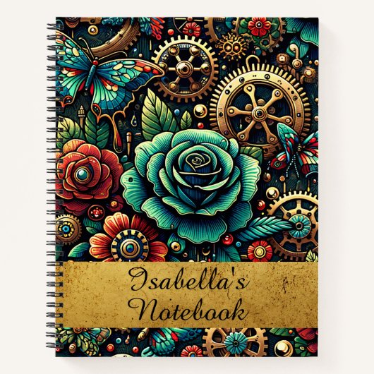 Carnet Belles engrenages et roses sur le thème Steampunk (Devant)