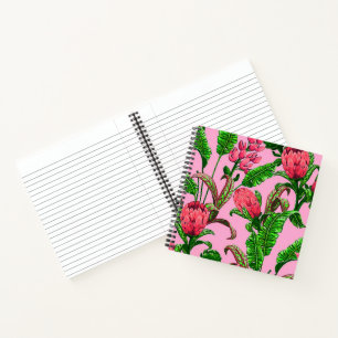 Carnet Belles feuilles vertes tropicales avec fleurs roug
