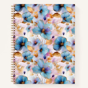 Carnet Belles fleurs bleues Encre d'alcool dans les paste