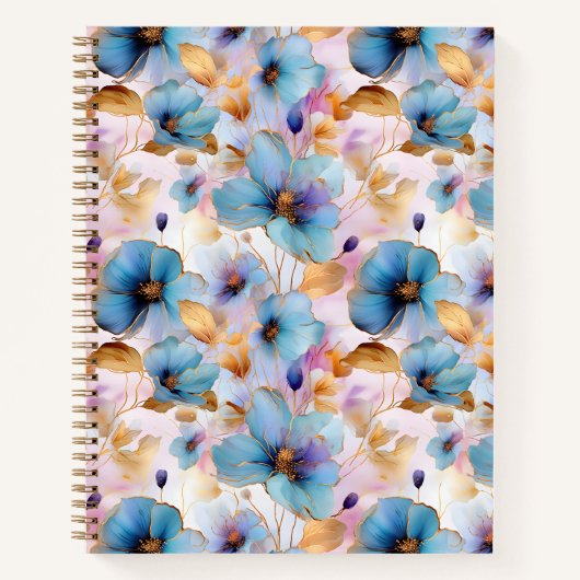 Carnet Belles fleurs bleues Encre d'alcool dans les paste (Devant)