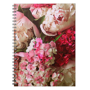 Carnet Belles fleurs d'été. Bouquet de pivoine rose et