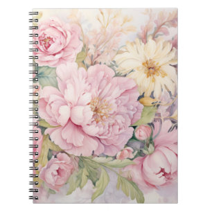 Carnet Belles pivoines roses aquarelles.