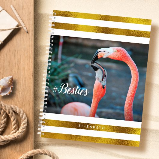 Carnet Besoins Flamants roses roses Or Bandes blanches Pe