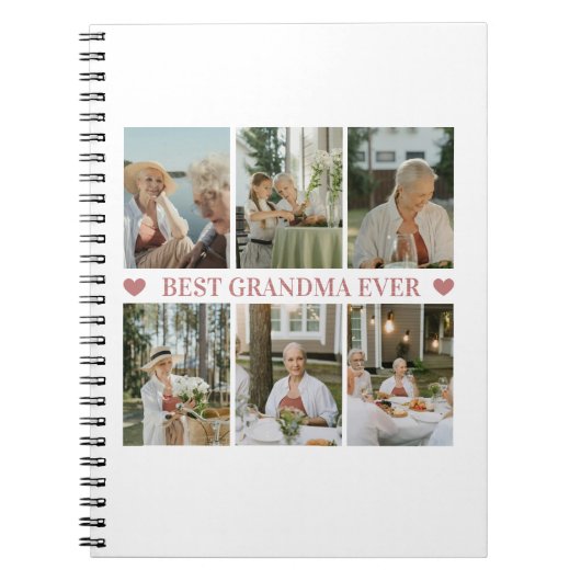 Carnet Best Grandma Ever Photo Collage – Gift with Hearts (Devant)