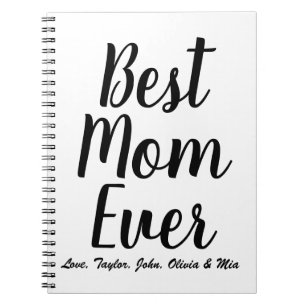 Carnet Best Mom Ever noir blanc, script personnalisé élég