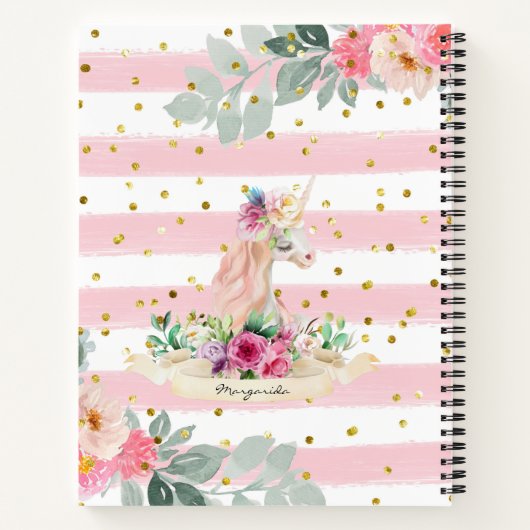 Carnet Beutiful Unicorn Pastel Pink Stripes Gold Parties (Dos)