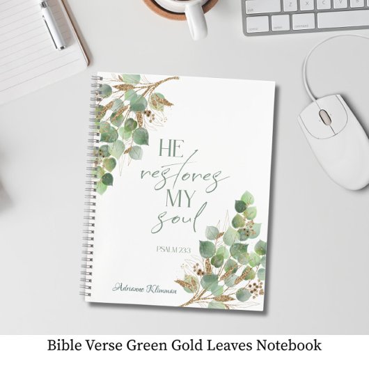 Carnet Bible Verse Green Gold Leaves 