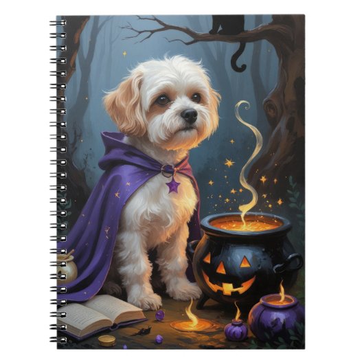 Carnet Bichon Frise Chien Whimsical Halloween Peinture (Devant)