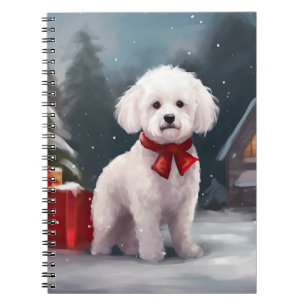 Carnet Bichon Frise Dog à Noël de neige