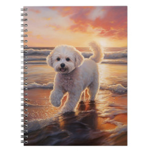 Carnet Bichon Frise Sandy Paws sur la plage au coucher du