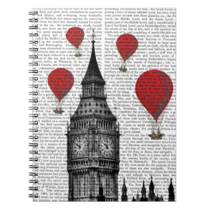 Carnet Big Ben et ballons à air d'un rouge ardent