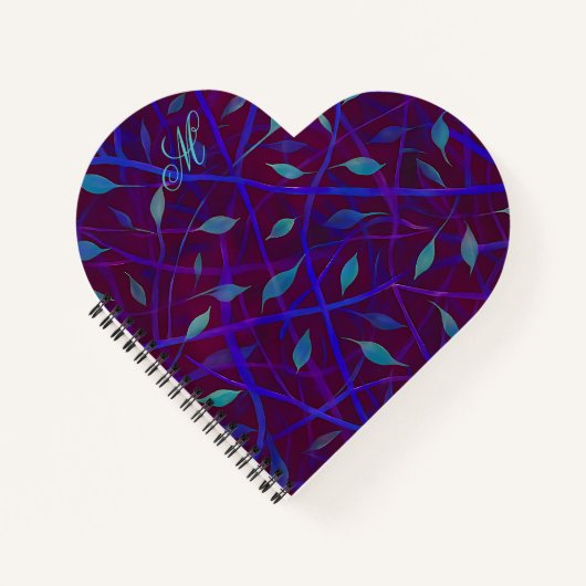 Carnet Bijou de Bourgogne foncé Monogramme de feuillage (Devant)