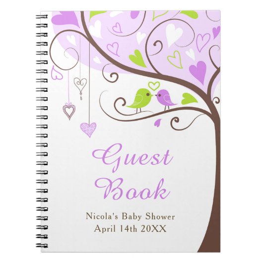 Carnet Birds Hearts Tree Purple and Green Baby Shower (Devant)