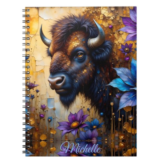 Carnet Bison d'Amérique dans une Fleur texturée *Personna (Devant)