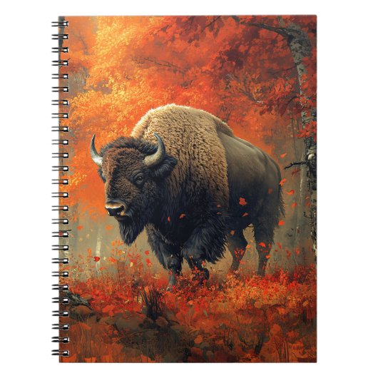 Carnet Bison dans l'artisanat boisé d'automne (Devant)