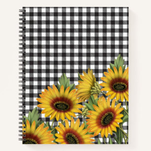 Carnet Bison noir et blanc Plaid Tournesols jaunes