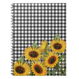 Carnet Bison noir et blanc Plaid Tournesols jaunes