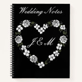 Carnet Black and White Floral Heart Wedding Notebook  (Devant)