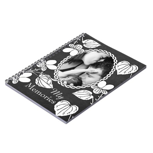 Carnet Black and White Flower Custom Photo Elegant (Côté gauche)