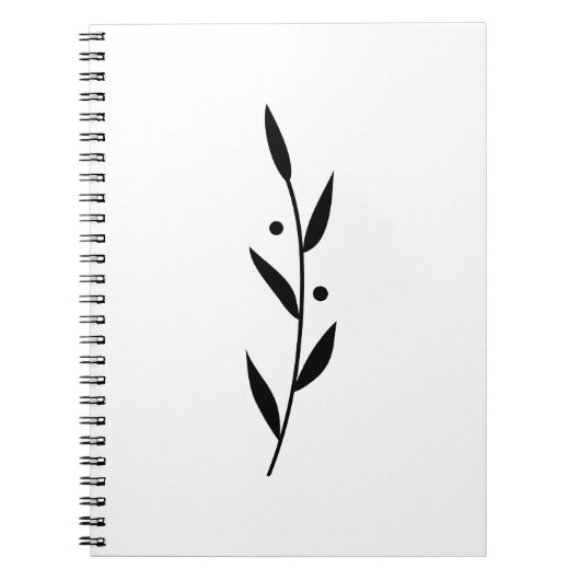 Carnet Black and White Leaf Branch Clean Botanical  (Devant)