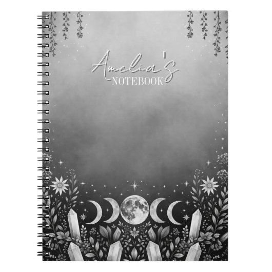 Carnet Black and White Minimalist Celestial Moon Phase (Devant)