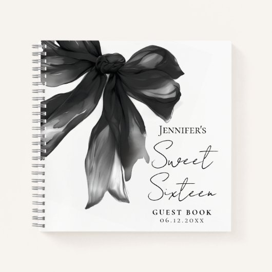 Carnet Black Bow Coquette Script Sweet 16 Guest Book (Devant)