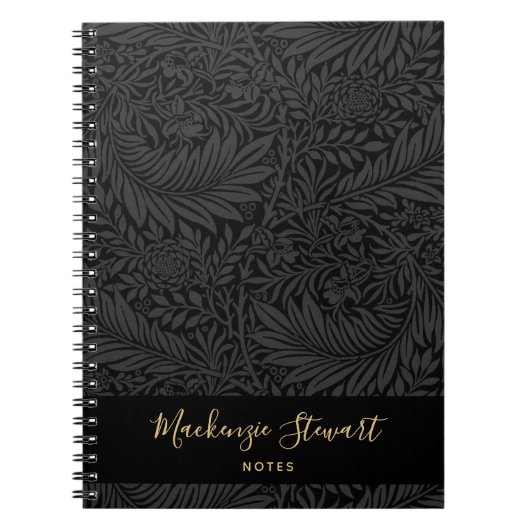 Carnet Black Custom Name Floral Pattern (Devant)