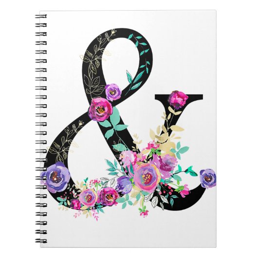 Carnet Black Floral Moderne Ampersand Chic Rustique Pays (Devant)