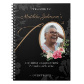 Carnet Black Gold 70th Birthday Floral Photo Guestbook (Devant)