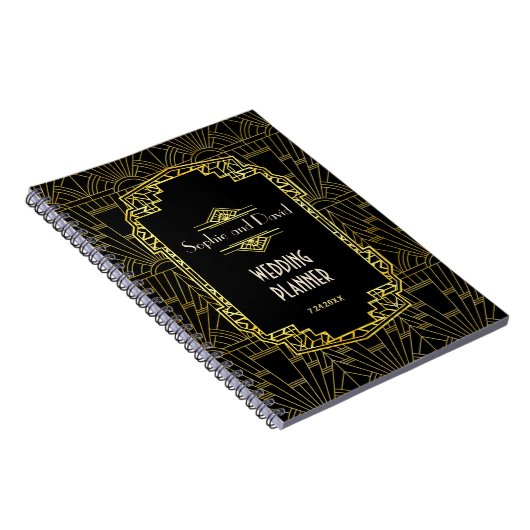 Carnet Black & Gold Great Gatsby Art Déco Wedding planner (Côté Droit)