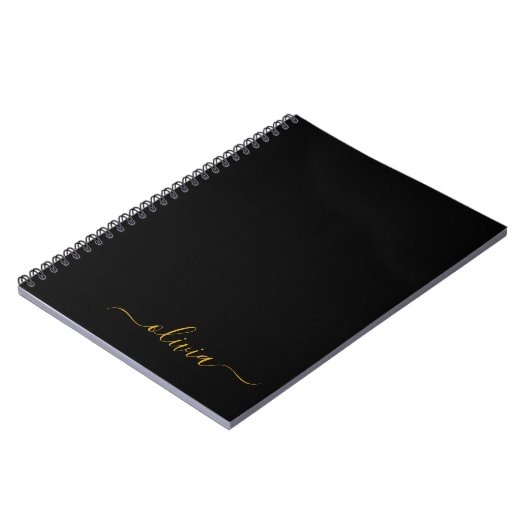 Carnet Black Gold Modern Script Girl Monogramme Nom (Côté gauche)