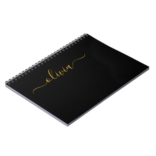 Carnet Black Gold Modern Script Girl Monogramme Nom (Côté gauche)