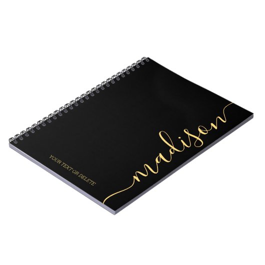 Carnet Black Gold Name Monogram Initial Notebook (Côté gauche)