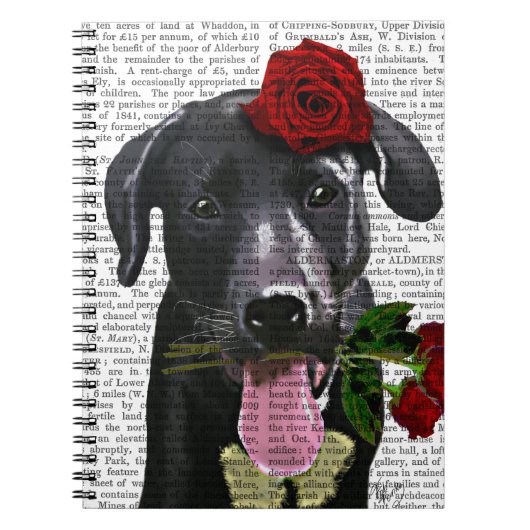 Carnet Black Labrador avec Roses 2 (Devant)