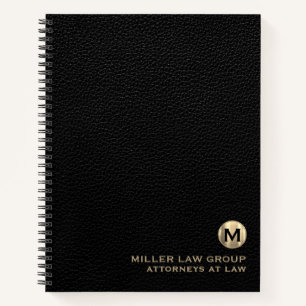 Carnet Black Leather Luxury Gold Initial Logo Spiral