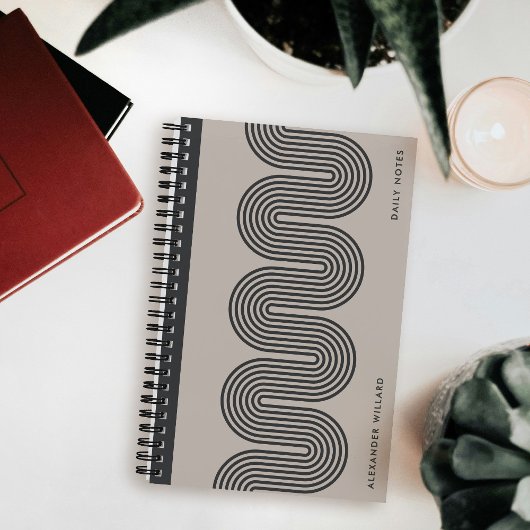 Carnet Black Lombard Wavy Lines Modern Custom Notebook