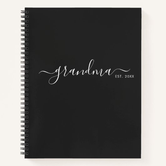 Carnet Black Modern Script Established Grandma (Devant)